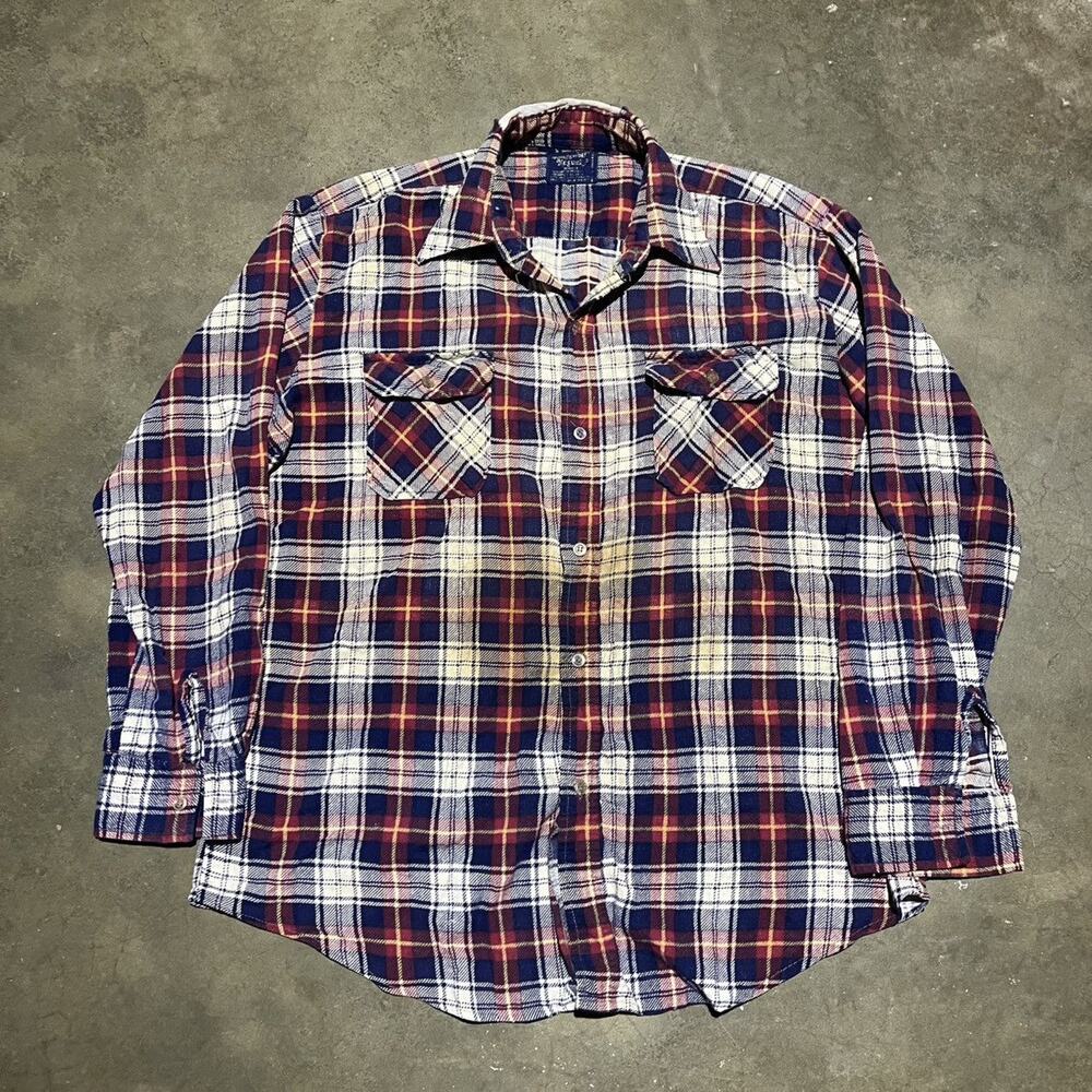 Vintage 70s Kingswell Kasuals Blue/Red Cotton Plaid Flannel